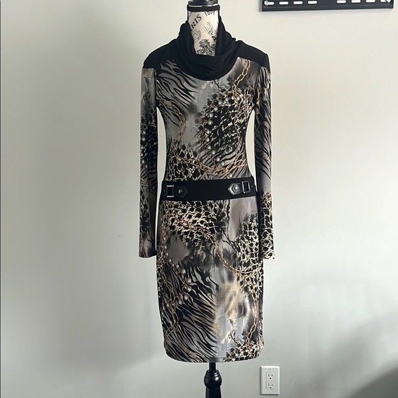 Frank Lyman Design Dresses & Skirts - 🇨🇦 Frank Lyman Animal Black Gray Leopard print Cowl Midi Dress Size Small